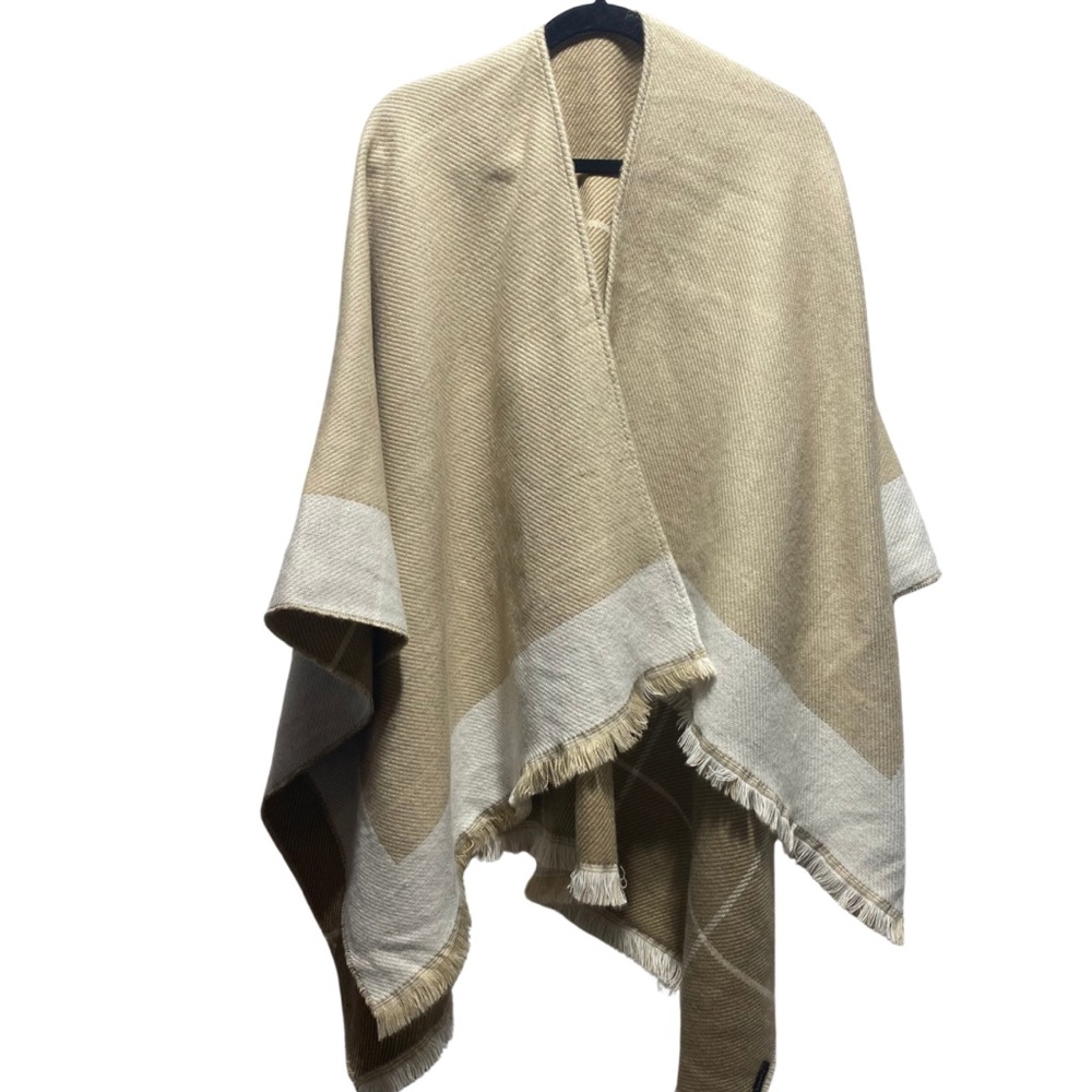 Banana Republic - Beige and White  Reversible Fringe Poncho